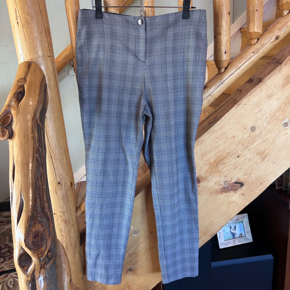 Violets & Roses Gray Plaid Straight-Leg Dress Pants